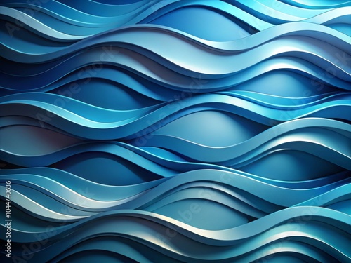 Abstract Blue Wallpaper Design with Wave Shapes and Gradient Color Composition for Modern Backgrounds, High Depth of Field Photography for Artistic Home Decor