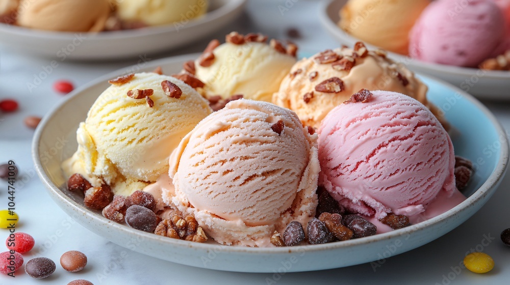 Colorful Ice Cream Scoops on a Plate Colorful Ice Cream Scoops on a Plate