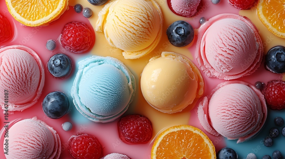 Fototapeta premium Colorful Ice Cream Scoops on a Flat Surface