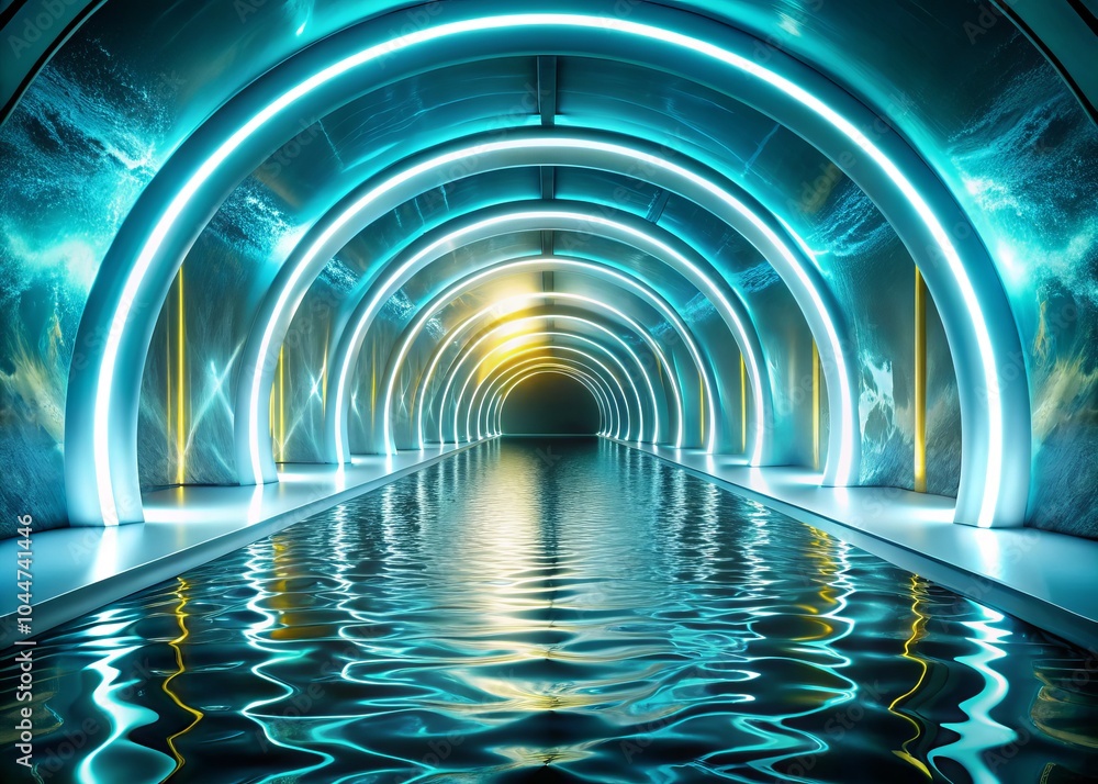 Abstract Colorful Oil and Water Mixture Tunnel with Stepped Floor and Ceiling Under White Neon Lighting for Fashion Photography Inspiration Abstract Colorful Oil and Water Mixture Tunnel with Stepped Floor and Ceiling Under White Neon Lighting for Fashion Photography Inspiration