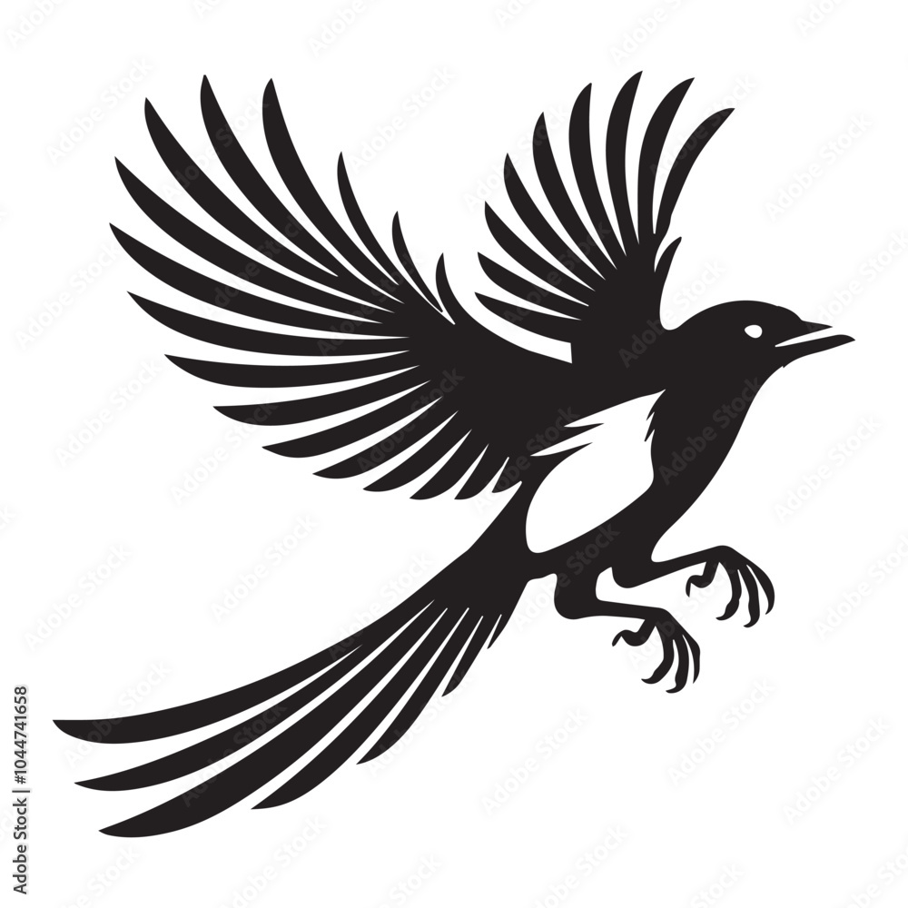 Fototapeta premium Eurasian magpie Bird Vector illustration in black and white 