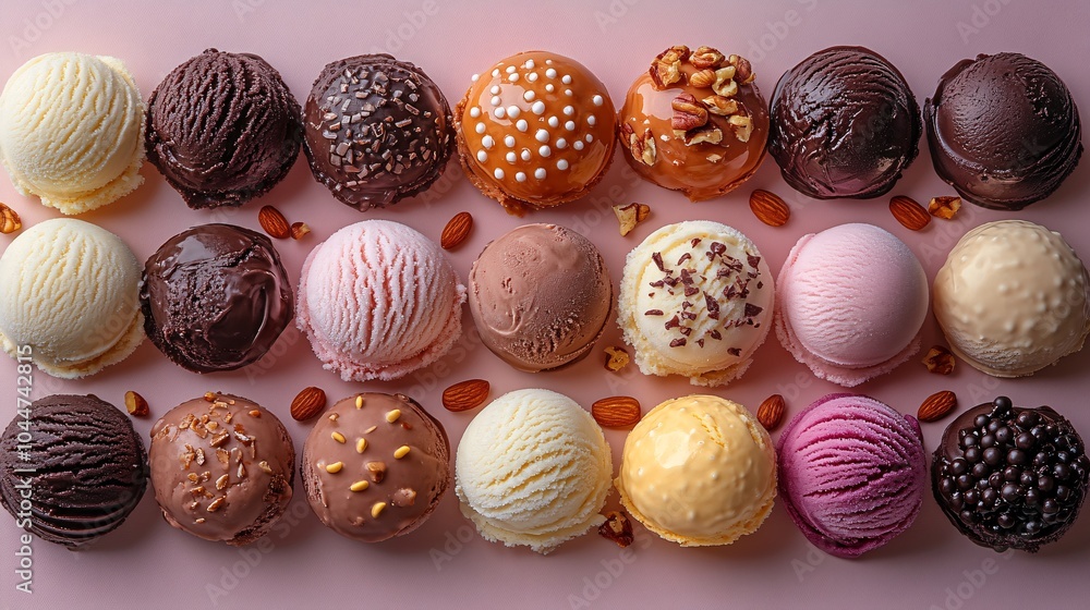 Colorful Ice Cream Scoops on Pink Background Colorful Ice Cream Scoops on Pink Background