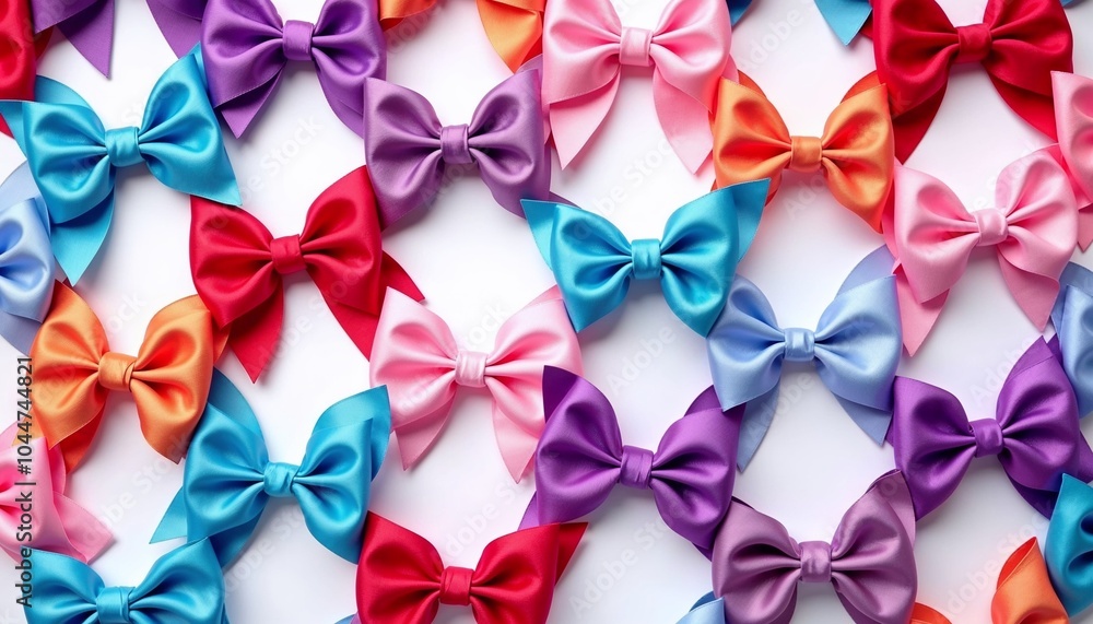 Colorful satin bows arranged in a vibrant pattern, decorative background, creative concept, copy space Colorful satin bows arranged in a vibrant pattern, decorative background, creative concept, copy space
