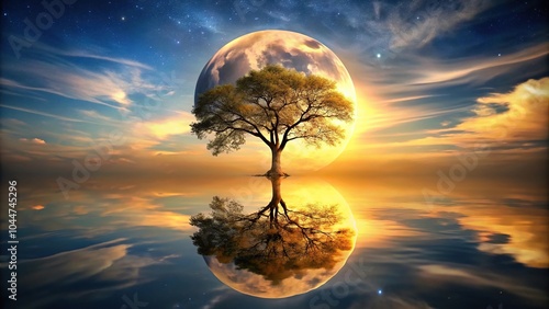 Tree painting with gold moon