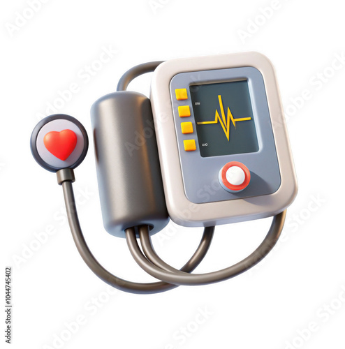 A colorful and vibrant 3D rendered health monitor device featuring a heart symbol. Suitable for health contexts or medical illustrations. photo