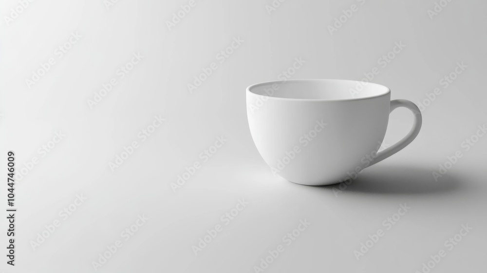 A single white ceramic cup on a white background, with a soft shadow. A single white ceramic cup on a white background, with a soft shadow.