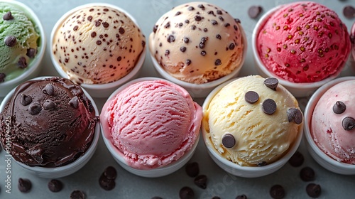 Vibrant Ice Cream Scoops in Colorful Bowls