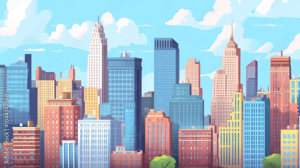 Obraz premium Vibrant City Skyline with Clean Lines and Detailed Textures