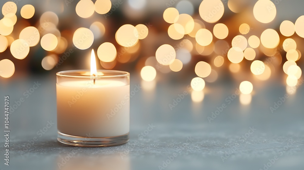 Creating a cozy atmosphere the warm glow of a candle surrounded by soft bokeh lights for relaxation and serenity Creating a cozy atmosphere the warm glow of a candle surrounded by soft bokeh lights for relaxation and serenity
