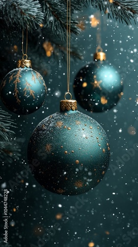 Beautiful Christmas Balls on Green Background with Text Space for Holiday Greetings