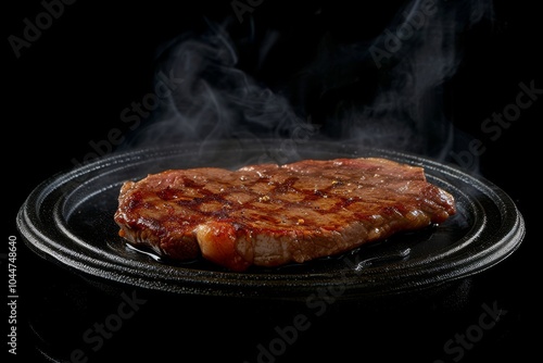 Steaming Grilled Steak on a Black Plate