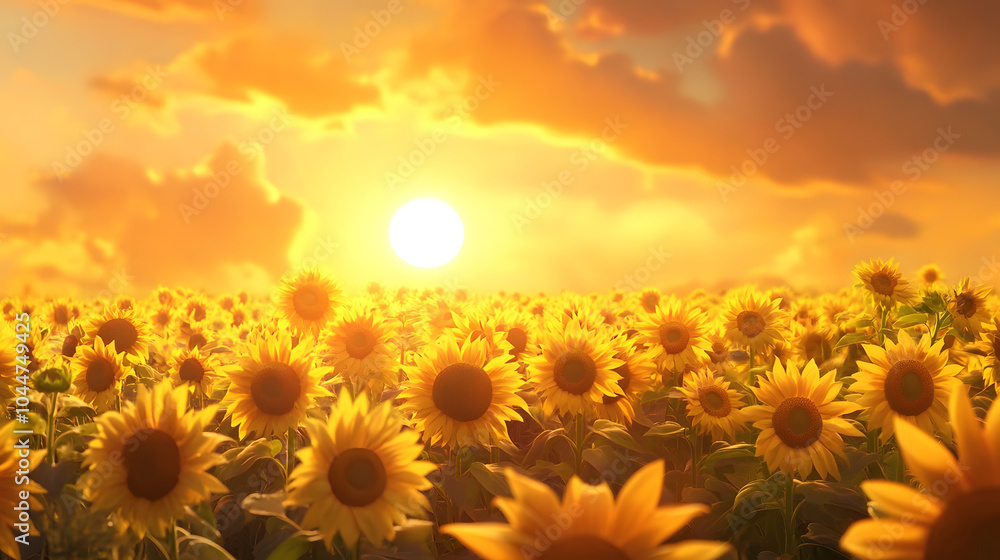 Obraz premium A breathtaking view of a field of sunflowers, standing tall and facing the sun, symbolizing positivity and joy.