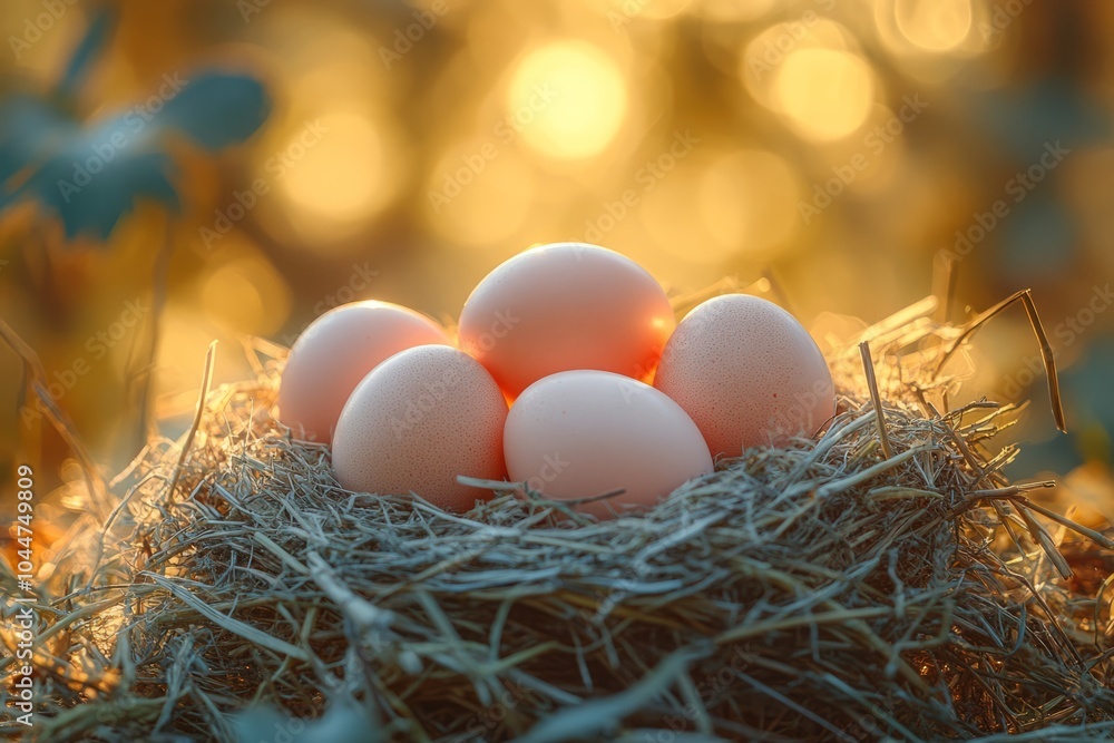 Nest of Fresh Eggs in Soft, Natural Light Nest of Fresh Eggs in Soft, Natural Light