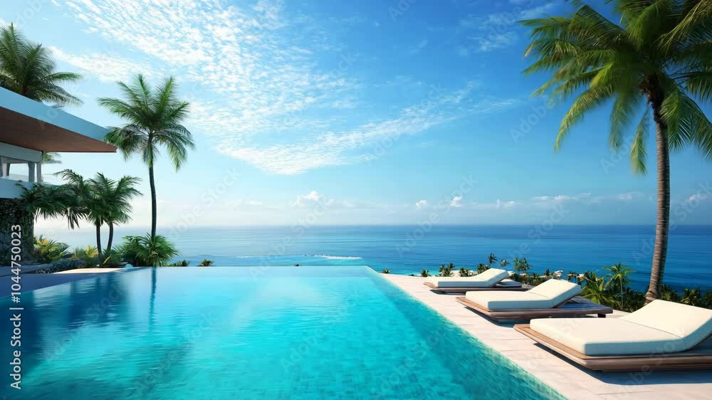 A beautiful pool with a palm tree in the background A beautiful pool with a palm tree in the background