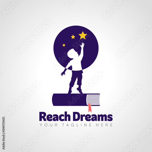 Logo kids school reach dreams, of hands reaching up star