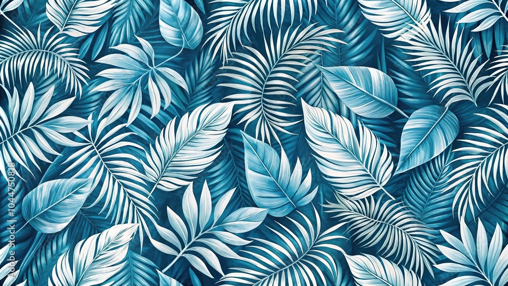 tropical blue pattern with white leaves tropical blue pattern with white leaves