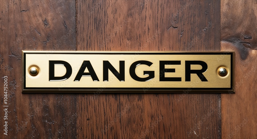 danger engraved text on gold name plate sign danger engraved text on gold name plate sign