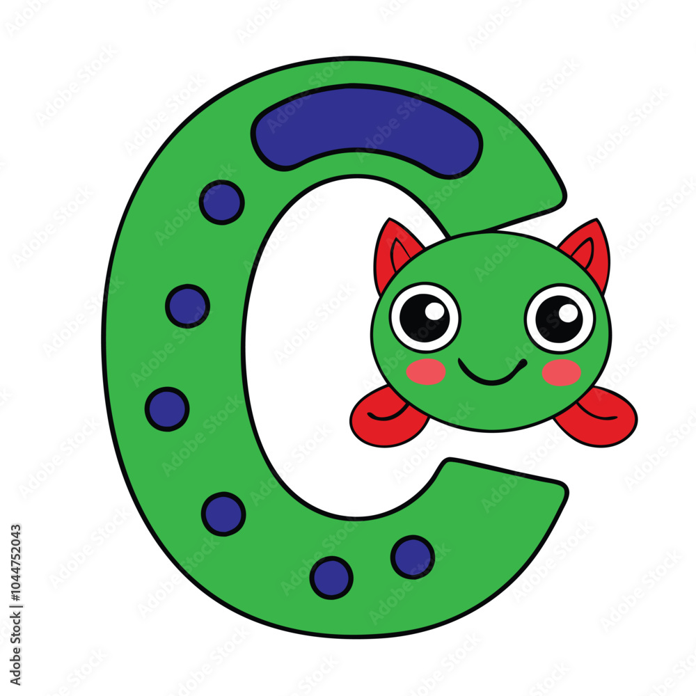 Fototapeta premium Green Alphabet C Letter with Smiling Cartoon Monster Face