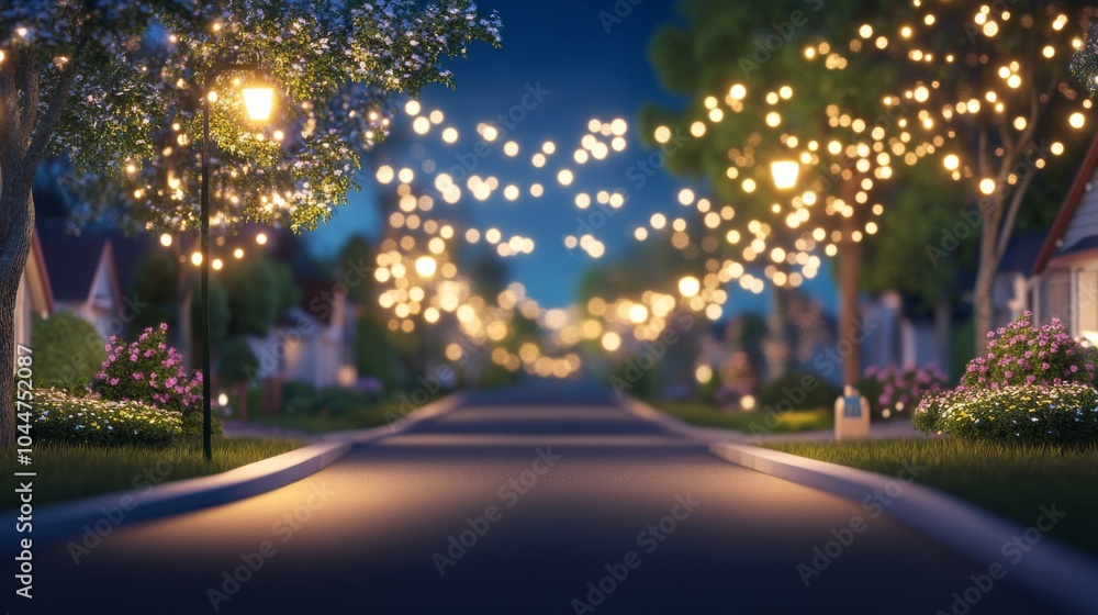 Suburban Street with Bright Lights at Night Suburban Street with Bright Lights at Night