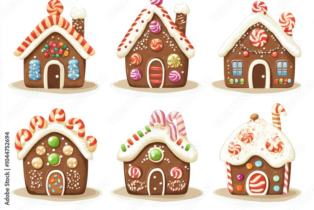Naklejka premium Colorful and festive gingerbread houses decorated with candy during holiday season celebrations