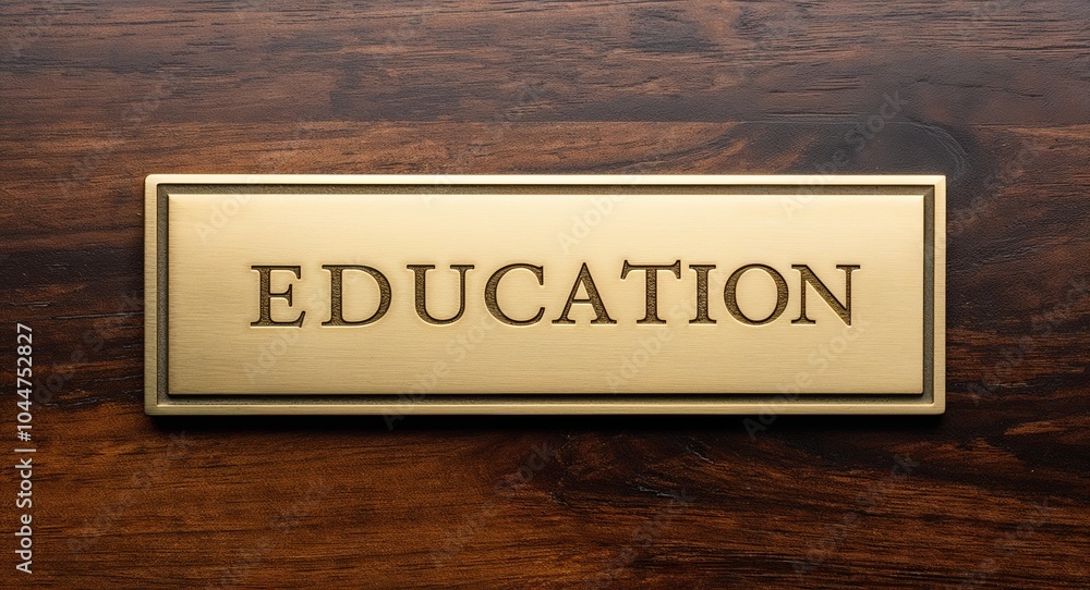 education engraved text on gold name plate sign education engraved text on gold name plate sign