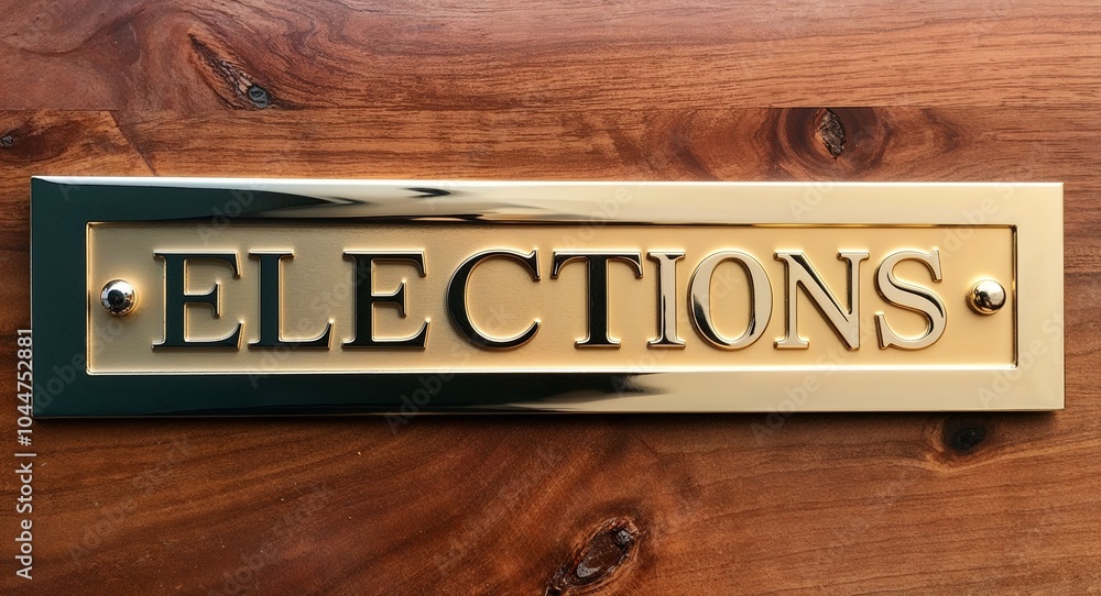 elections engraved text on gold name plate sign elections engraved text on gold name plate sign