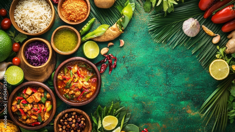 Vibrant Traditional Curry Dishes on Colorful Dining Table Vibrant Traditional Curry Dishes on Colorful Dining Table