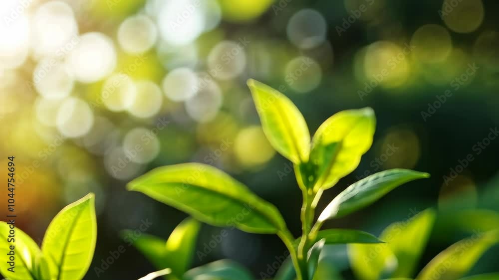Green leaves bask in the sunlight, creating a beautiful bokeh effect Green leaves bask in the sunlight, creating a beautiful bokeh effect