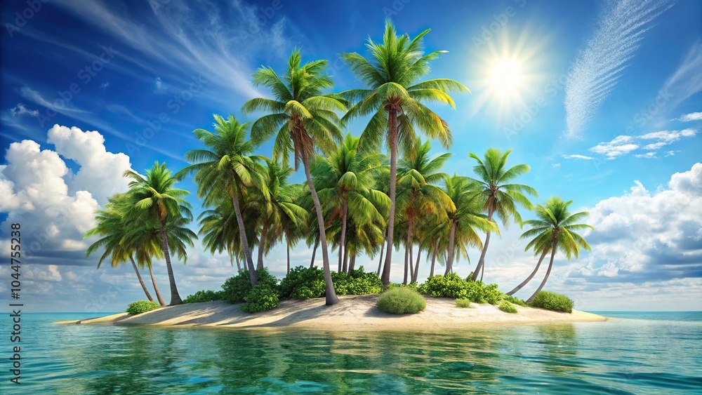 Tropical island with coconut palm trees against a clear blue sky Tropical island with coconut palm trees against a clear blue sky