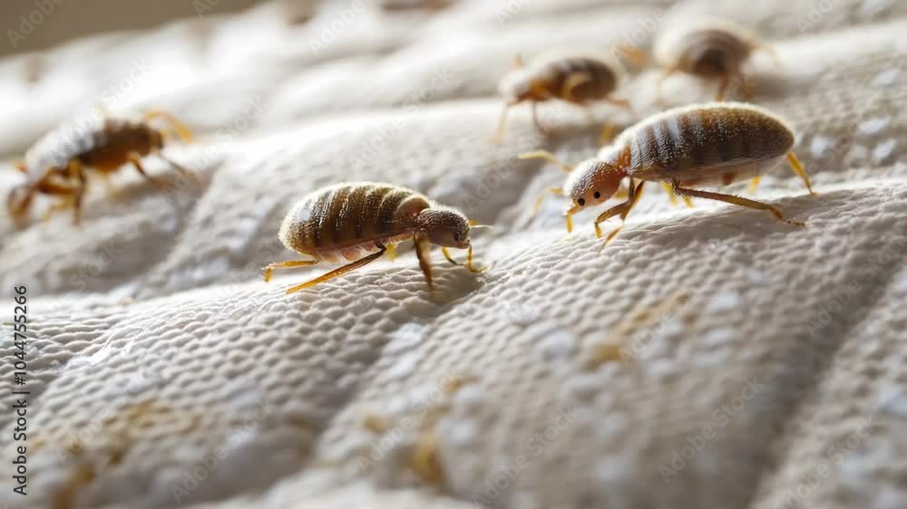 A bed bug infestation is shown on a white surface