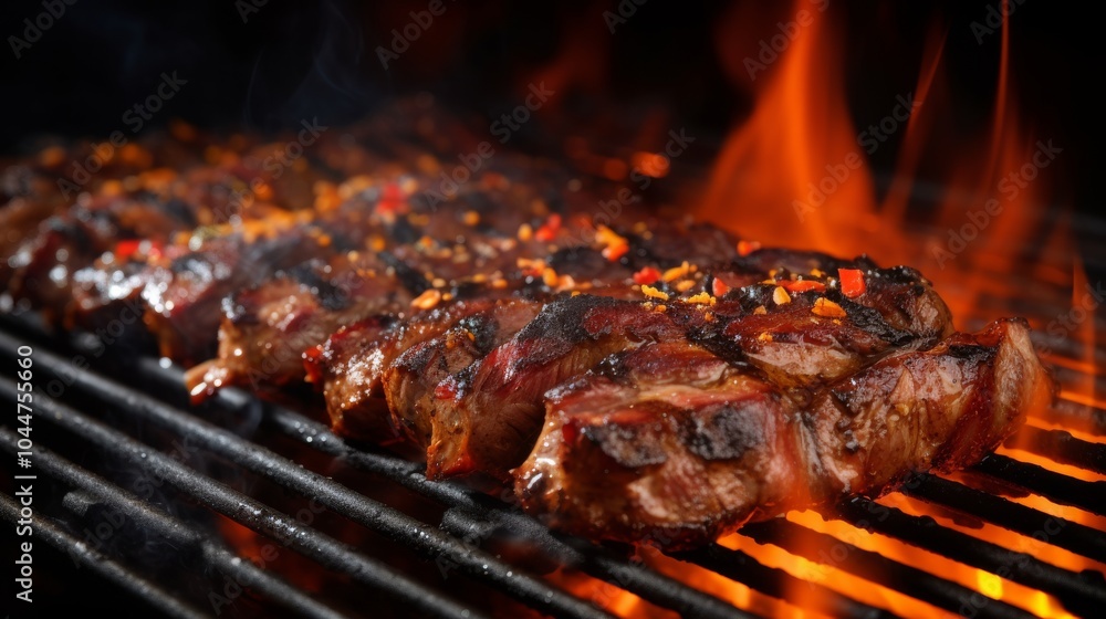 Close-up of Juicy Grilled Meat on a Hot BBQ Grill Close-up of Juicy Grilled Meat on a Hot BBQ Grill