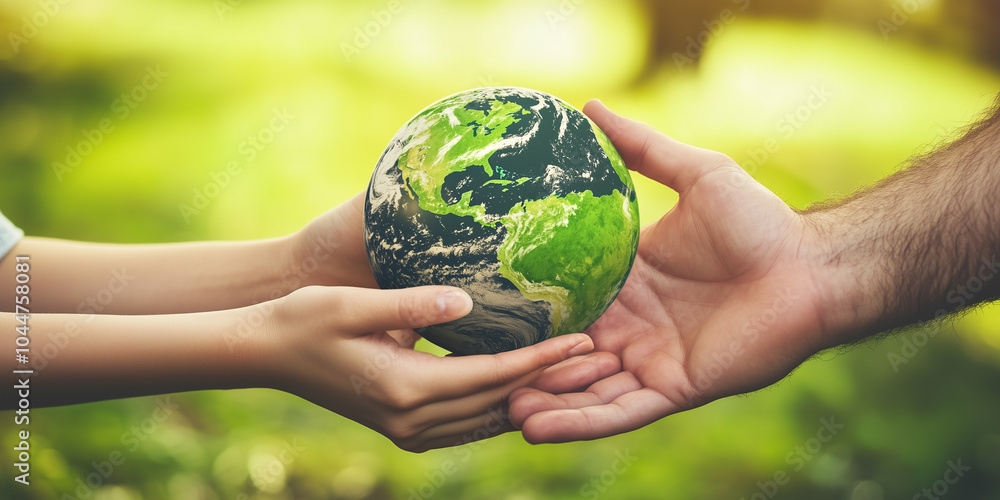 two hands gently cupping a green Earth, symbolizing our collective responsibility to care for our planet. two hands gently cupping a green Earth, symbolizing our collective responsibility to care for our planet.