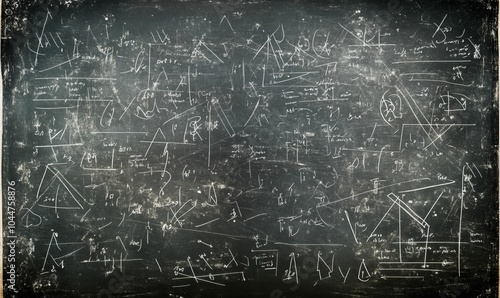 Blackboard covered in scribbled white chalk drawings.