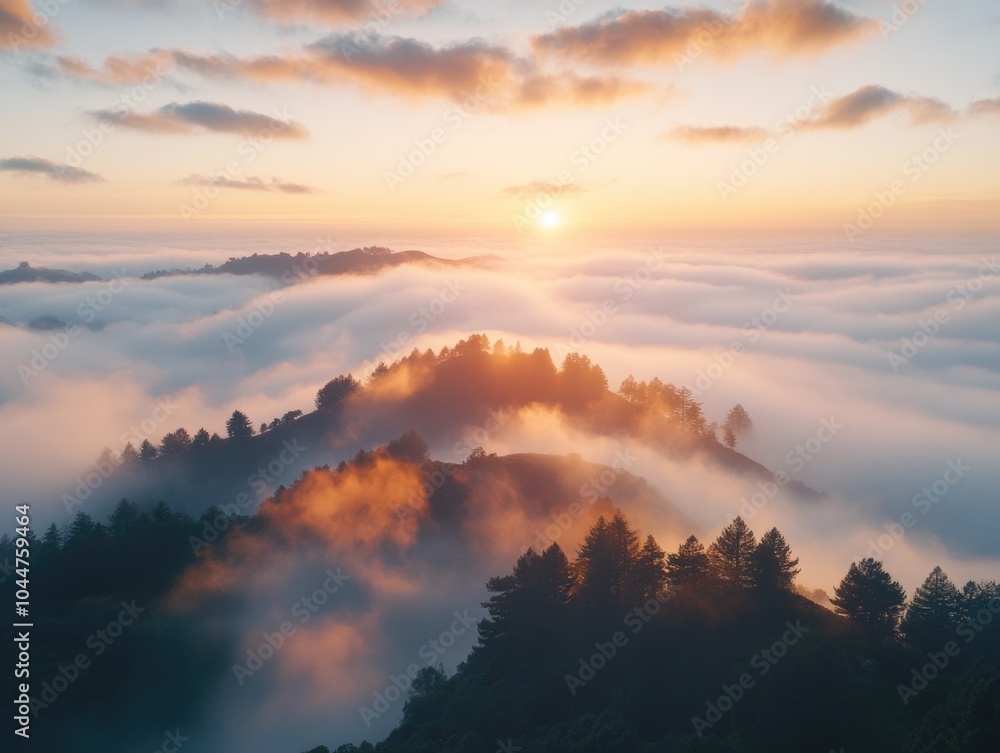 Fototapeta premium Fog Covered Hills at Sunset