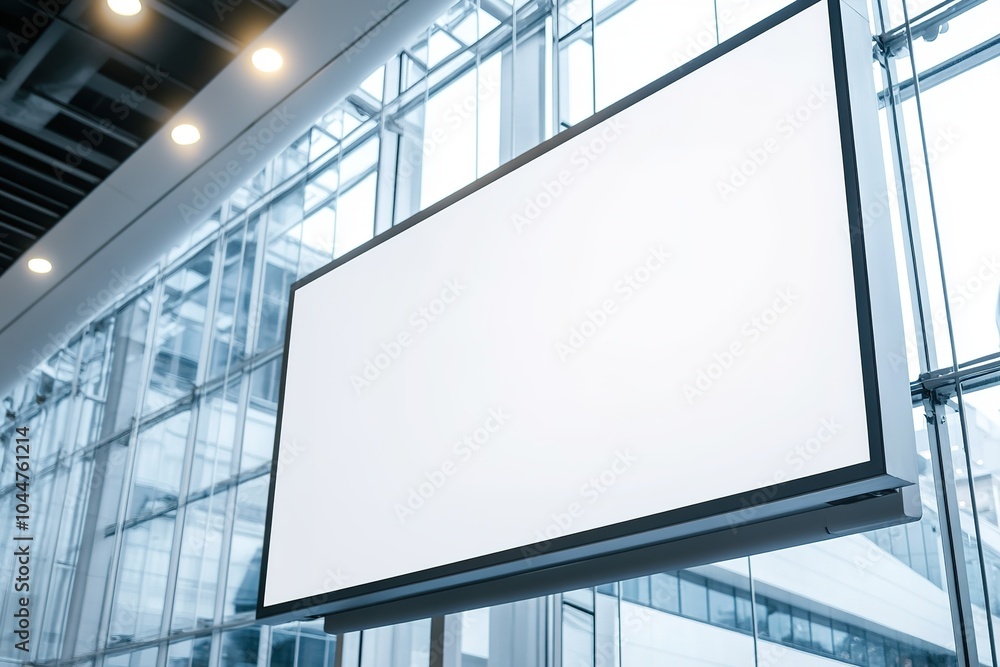 Blank billboard in modern glass building interior Blank billboard in modern glass building interior