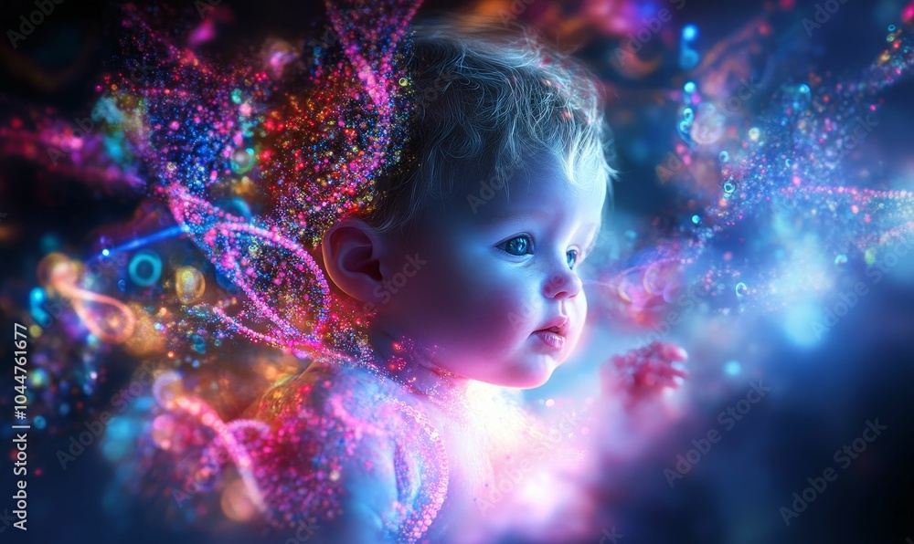 Baby surrounded by colorful lights. Baby surrounded by colorful lights.