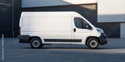 White delivery van parked beside building in sunlight