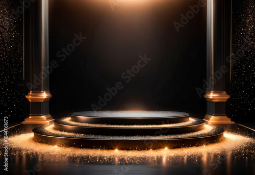 Black And Gold Pedestal With Sparkling Lights.