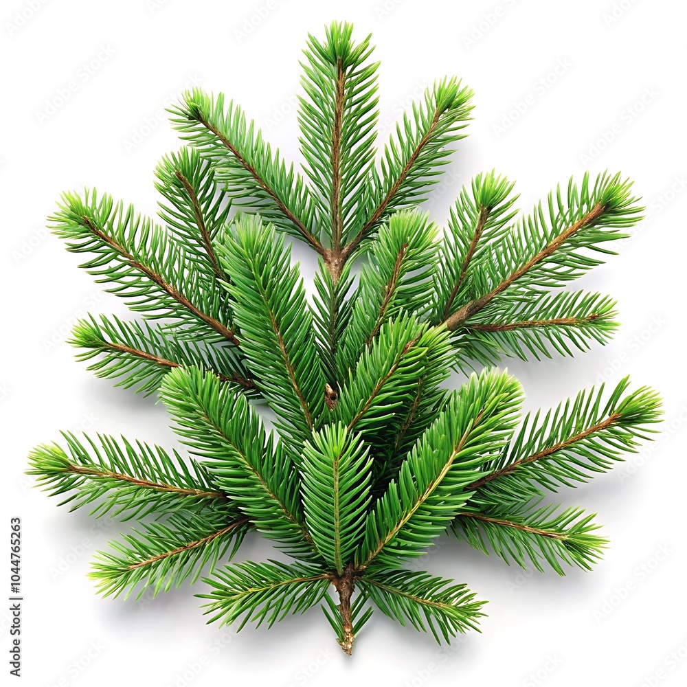 Naklejka premium Spruce Branch Isolated Image. Festive Holiday Spruce Art. Christmas New Year Branch Design. White Background Spruce Picture. Elegant Spruce Decoration.