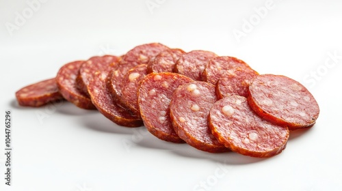 Sliced smoked sausage on a clean background