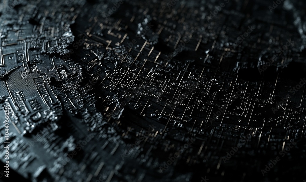 Black metallic surface with etched patterns. Black metallic surface with etched patterns.