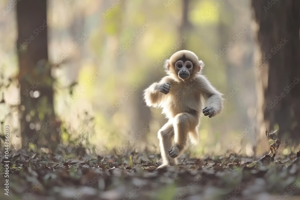 A Curious Young Monkey Joyfully Leaps Through a Sunlit Forest, Embodying the Spirit of Nature and the Wonders of Playfulness A Curious Young Monkey Joyfully Leaps Through a Sunlit Forest, Embodying the Spirit of Nature and the Wonders of Playfulness