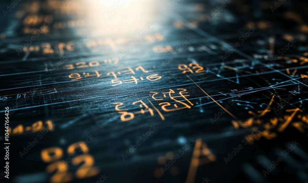 A close-up of a black board with numbers and lines A close-up of a black board with numbers and lines