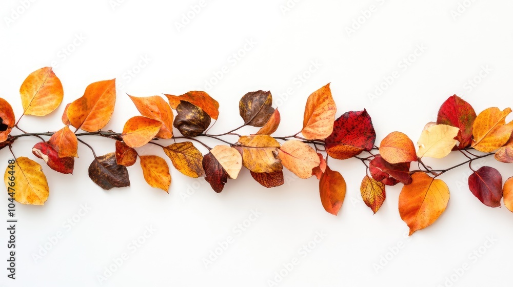Fototapeta premium Organic autumn leaf garland Crafting decor with natural elements featuring ample copy space