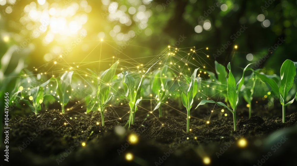 Young Plant Sprouts Growing in Bright Sunlight Young Plant Sprouts Growing in Bright Sunlight