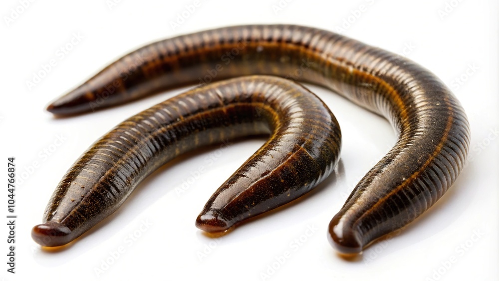 Silhouette of three medicinal leeches on a white background Silhouette of three medicinal leeches on a white background
