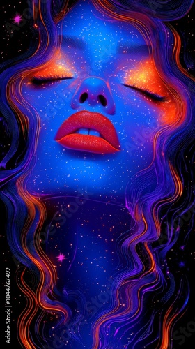 Retro pop art of a woman in vibrant psychedelic colors and 70s style