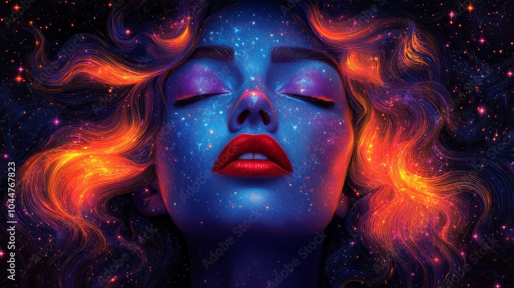 Retro pop art of a woman in vibrant psychedelic colors and 70s style Retro pop art of a woman in vibrant psychedelic colors and 70s style