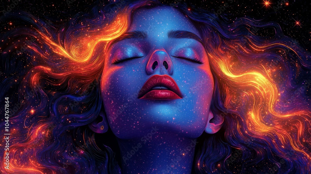 Retro pop art of a woman in vibrant psychedelic colors and 70s style Retro pop art of a woman in vibrant psychedelic colors and 70s style