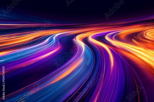 Light trail wave, fire path trace line, car lights, optic fiber and incandescence curve twirl. High speed road in night time abstraction. Sport car is made of polygons, lines and connected dots.